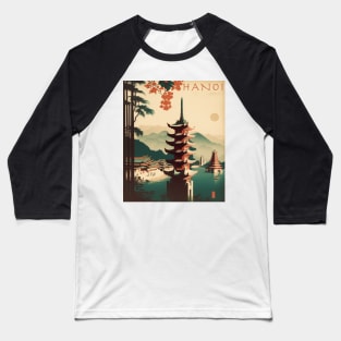 Hanoi Vintage Travel Art Poster Baseball T-Shirt